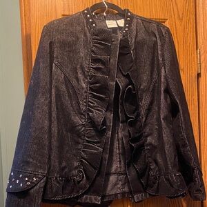 Studded Black Women's Blazer with Ruffle Detail
